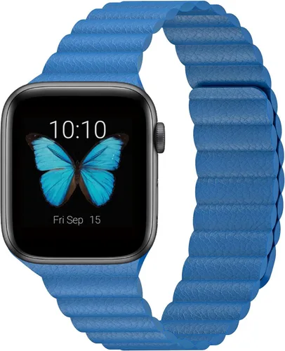 Vista 7 de Compatible con Apple Watch Band 1.732 pulgadas, 1.654 pulgadas, 1.575 pulgadas, 1.496 pulgadas. Correa de piel ajustable mejorada con sistema