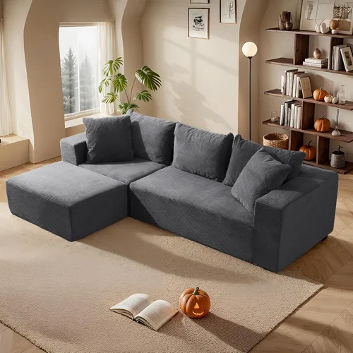Vista 10 de Sofá modular seccional, sofá deshuesado en forma de L de 108 pulgadas con asiento profundo, sofá nube de pana para sala de estar, dormitorio,