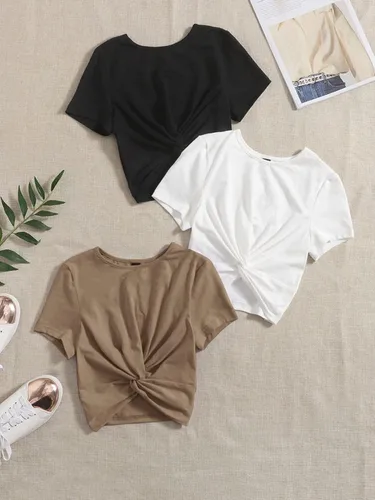 Vista 5 de SOLY HUX Camiseta básica de verano de 3 piezas para mujer, manga corta, ajustada, color liso