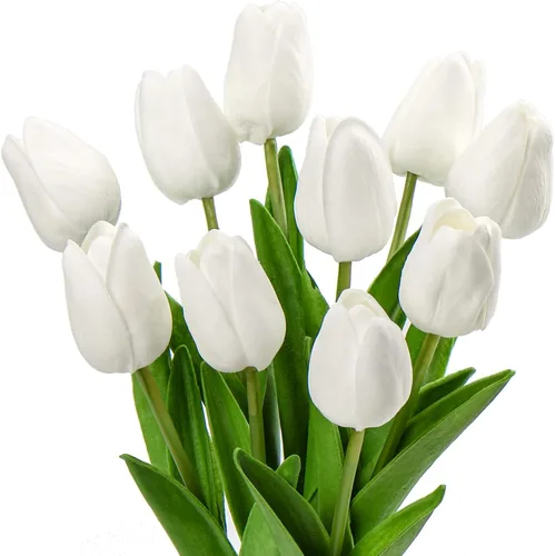 Vista 13 de 24 tulipanes rosas – Flores artificiales – Tulipanes artificiales de 13.5 pulgadas para el día de la madre, jarrón, centros de mesa, hogar, ramo