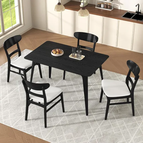 Vista 12 de Dining Chairs Set of 2, Mid Century Modern Dining Chairs with Curved Backrest and Wood Legs, Walnut Finished Frame Upholstered Dining Room Chairs