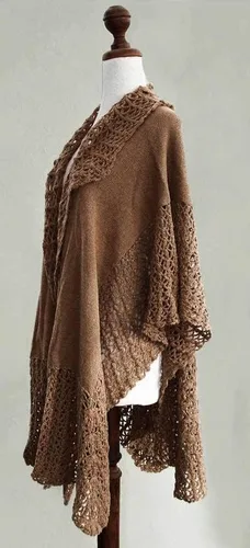 Vista 3 de NOVICA Brown 100% Alpaca Ruana Poncho Manto Spiced Sider