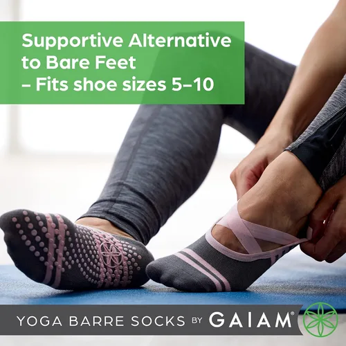 Vista 5 de Gaiam Calcetines antideslizantes con agarre de goma en los dedos para yoga y barré, accesorios para mujeres y hombres