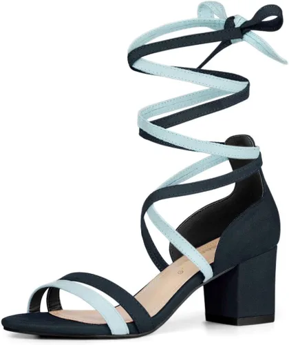Vista 14 de Allegra K Sandalias con cordones y tacón de bloque de color con punta Beige
