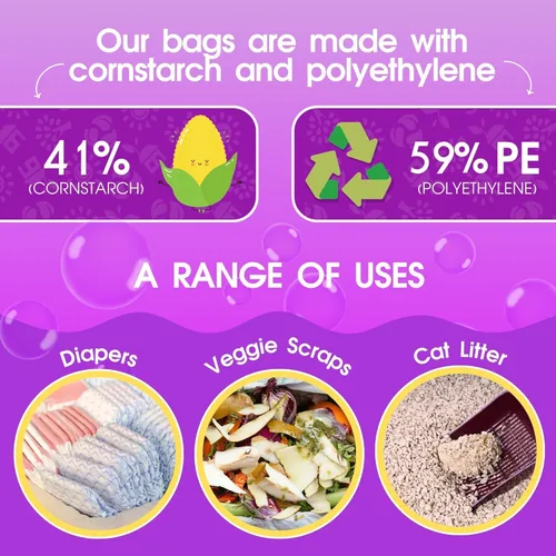 Vista 5 de Pet N Pet 200 bolsas de excremento de perro perfumadas de lavanda con asas de corbata, 41% a base de plantas y 59% bolsas de excremento