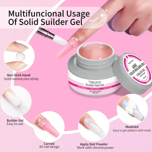 Vista 3 de Gel constructor sólido para uñas, 8.47 oz, 4 onzas, kit de uñas de gel constructor, no pegajoso para extensión de uñas, solución de engrosamiento