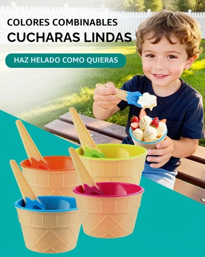 Vista 3 de Juego de 12 cuencos y cucharas de helado de plástico para regalo de fiesta