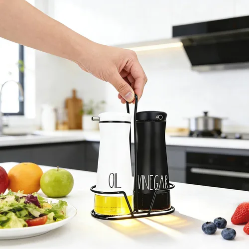 Vista 2 de Aelga Juego de dispensador de aceite y vinagre con cadillo, paquete de 2 botellas dispensadoras de aceite para cocina sin goteo, decoración