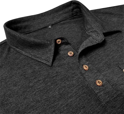 Vista 5 de Polo para hombre, manga larga, cuello clásico, algodón, botón básico, elegante, con bolsillo en el pecho