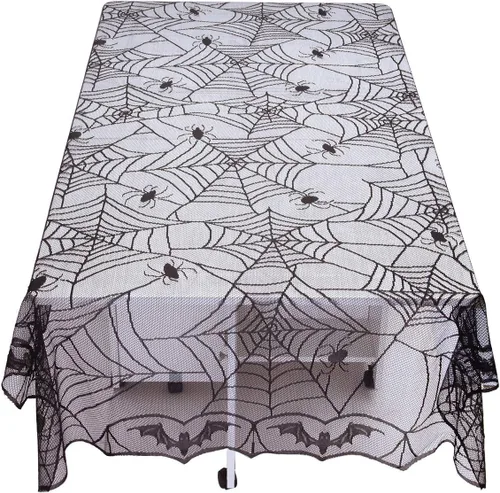 Vista 4 de mookaitedeocr - Mantel rectangular de encaje de poliéster de 83 x 60 pulgadas para decoración de mesa de fiestas de Halloween
