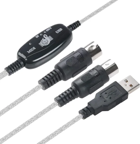 Vista 2 de TENINYU Convertidor de cable USB a MIDI 2 en 1 PC a sintetizador Interfaz de teclado de estudio de música, cable adaptador de enchufe de cable, 16