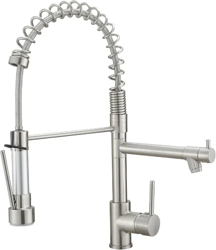 Vista 11 de AIMADI - Grifo de cocina, grifo de cocina negro y dorado con rociador, grifo de cocina estilo comercial de una sola manija, color negro mate, con un