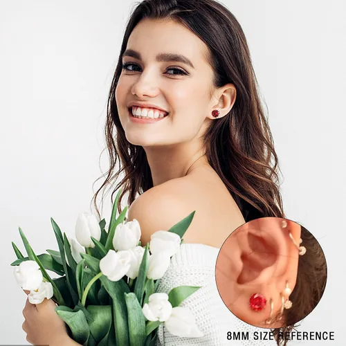 Vista 8 de Jstyle Aretes hipoalergénicos para mujeres y hombres, aretes de acero inoxidable quirúrgico con piedra natal, aretes coloridos de circonita cúbica
