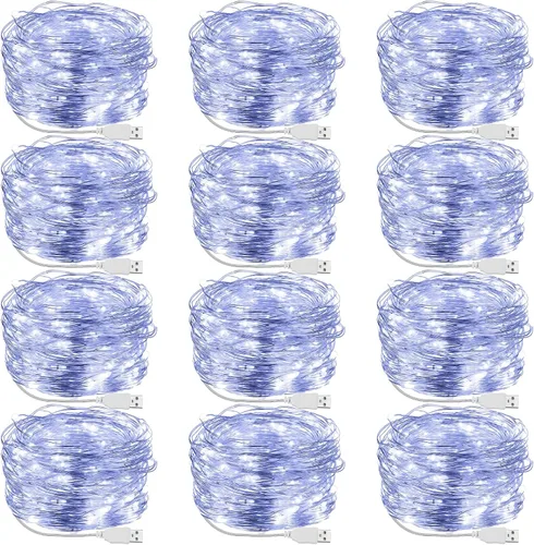 Vista 10 de Macarrie 6 piezas de luces de cadena USB de 33 pies con 100 LED, luces de hadas alimentadas por USB para decoración de Navidad, interior, exterior