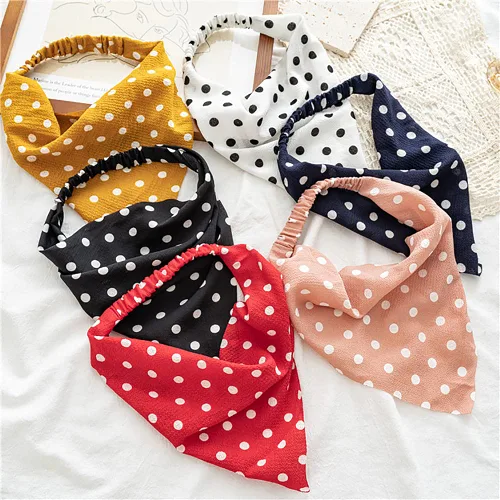 Vista 11 de Pañuelo elástico para el cabello, bandanas para el cabello, bufanda de lunares para mujeres y niñas (flor de satén retro)