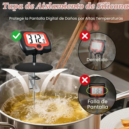 Vista 3 de BOMATA Termómetro digital de caramelo con clip para olla, termómetro de aceite para freír profundo con pantalla giratoria y sonda larga, para hacer