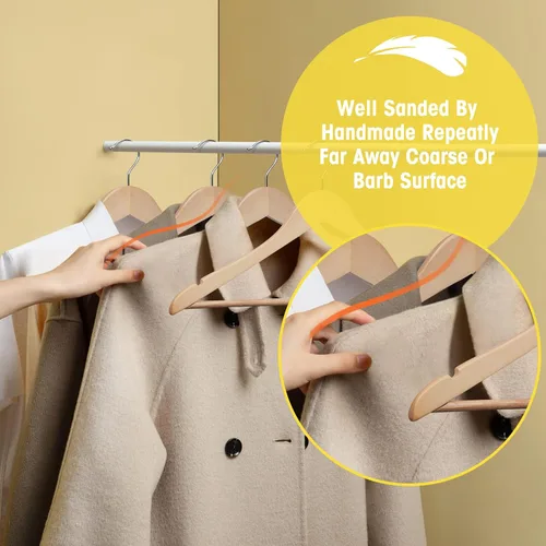 Vista 3 de Perchas de madera para uso diario, perchas para armario, perchas de madera resistente para trajes, camisas, chaquetas, vestidos, pantalones