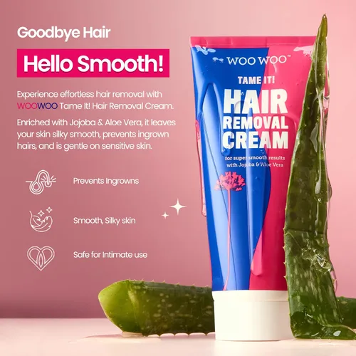 Vista 2 de WooWoo Crema natural de depilación íntima - Removedor de pelo vegano sin dolor para pieles sensibles - Depilatorio para genitales, bikini, piernas