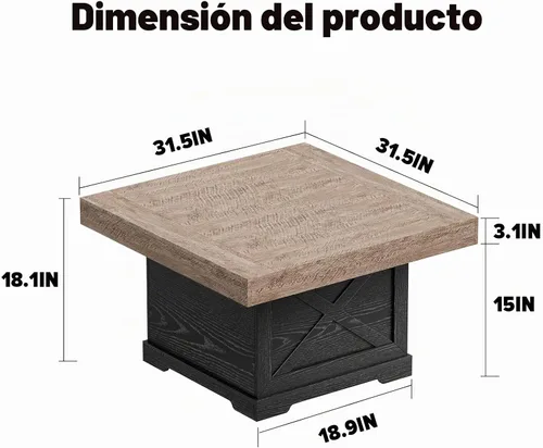 Vista 2 de Lareth - Mesa de centro rústica de 31.5 pulgadas para sala de estar con diseño en X, cuadrada