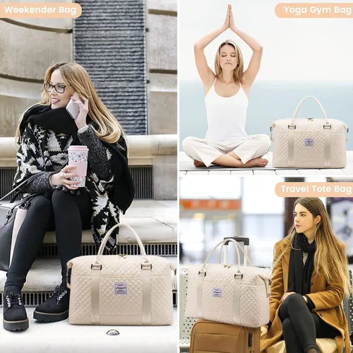 Vista 10 de LOVEVOOK Bolsa de fin de semana para mujer, bonita bolsa de viaje para gimnasio, bolsa de viaje con bolsa de artículos de tocador, bolsa