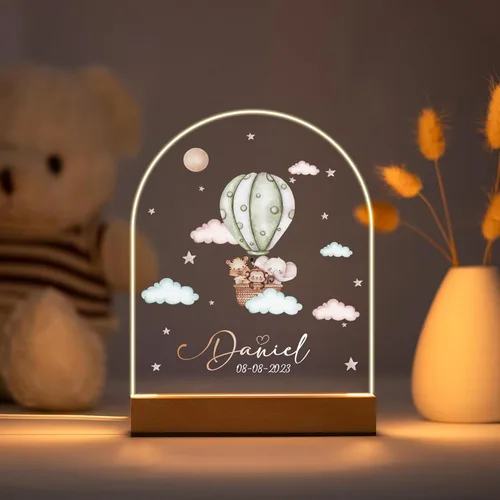Vista 7 de Regalos personalizados para bebés, luz nocturna personalizada para niños, lámpara LED con nombre personalizado con fecha, bonita luz nocturna