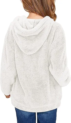 Vista 2 de Haloumoning Sudadera con capucha de forro polar mullido para niñas de 4 a 15 años