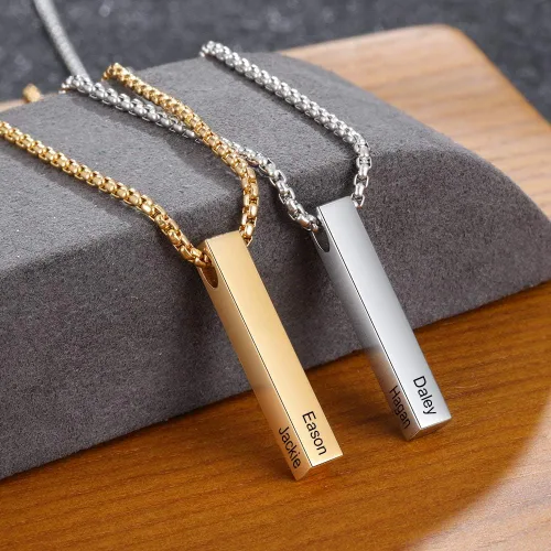 Vista 6 de Lam Hub Fong Collar de barra con nombre personalizado para hombre, collar de cruz personalizado con inicial para padre, hermano, regalos del día