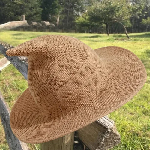 Vista 2 de jbyrvq Sombrero de bruja para mujer, gorro de lana para Halloween, accesorio de disfraz de cosplay