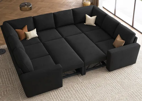 Vista 22 de HONBAY Sofá Seccional Cama con Cama Extraíble, Sofá en Forma de U con Almacenamiento, Sofás Seccionales Modulares para Sala de Estar, Gris Oscuro