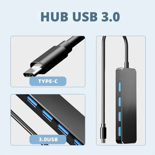 Vista 2 de Hub USB C 4 puertos, Eanetf USB C a USB Hub 3.0 Divisor USB para Mac Pro, iMac, iPad Pro, Chromebook, Pixelbook, Dell XPS, Samsung y más