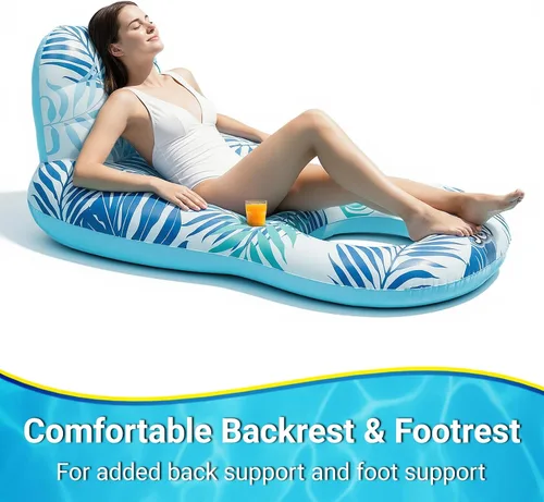 Vista 4 de Flotadores de piscina para adultos, tumbona inflable con soporte para bebidas, viajes, piscina, playa, lago, natación, balsas flotantes de agua