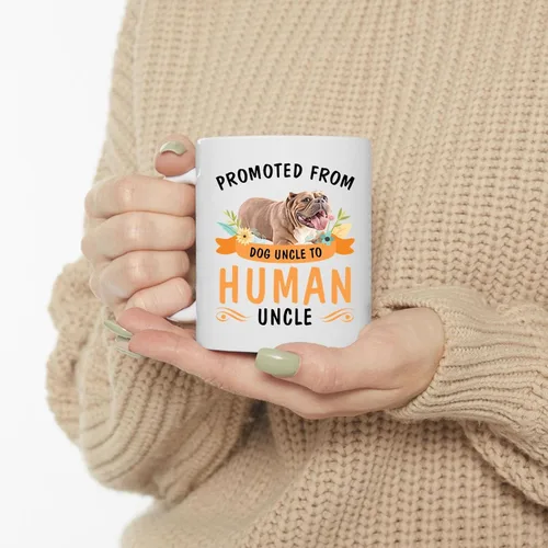 Vista 3 de Promoted from Red American Bully Dog Uncle to Human Uncle Coffee Mug White Ceramic Cup 11oz