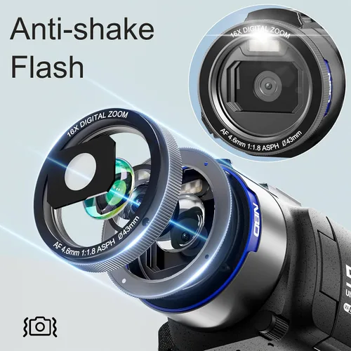 Vista 6 de Cámara de video de videocámara 5K 48MP - WiFi, enfoque automático de zoom 16X, pantalla IPS de 3" 270°, grabadora de cámara de vlogging