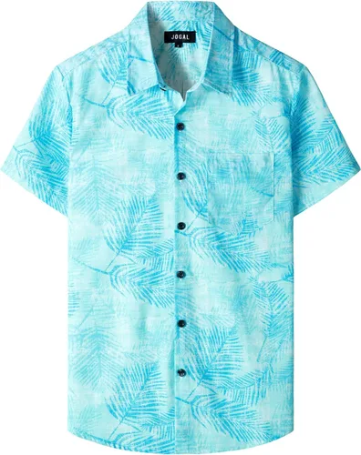 Vista 12 de JOGAL - Camisa hawaiana floral para hombre con bolsillo frontal, estilo Aloha casual Verde Aqua