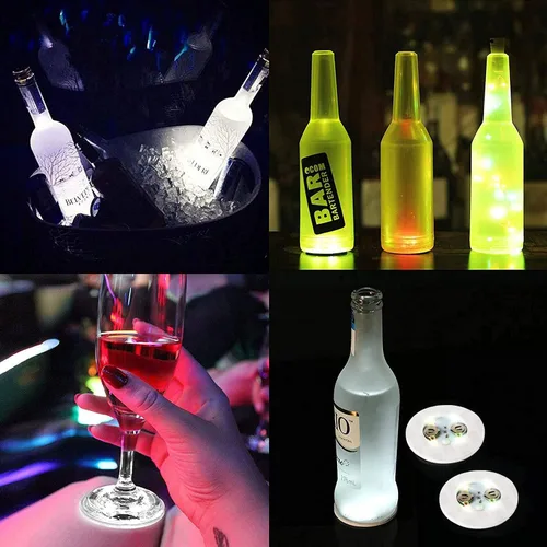 Vista 3 de Posavasos con luz LED, luces LED para botellas, glorificador de botellas, discos LED para bebidas, posavasos con luz intermitente (blanco frío)