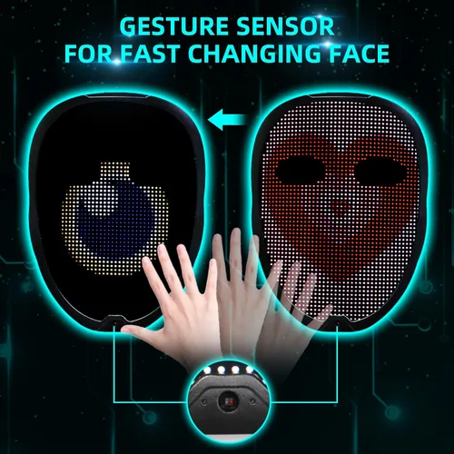 Vista 4 de Ompusos LED Mask with Gesture Sensing, Light-Up Transforming Face Cover for Halloween, Christmas, Cosplay & Birthday Parties