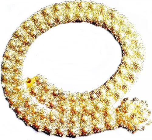 Vista 8 de Cinturón tailandés Placa de oro Piedra Blanca Joyería Cadena Vintage Rattanakosin Período Tailandia Traje Tradición Boda Mujeres Accesorio Para