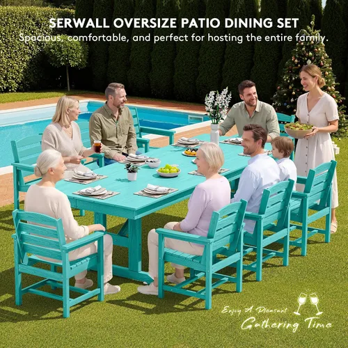 Vista 5 de SERWALL Outdoor 84" HDPE Rectangular Dining Table for 6-8,All-Weather,Aruba