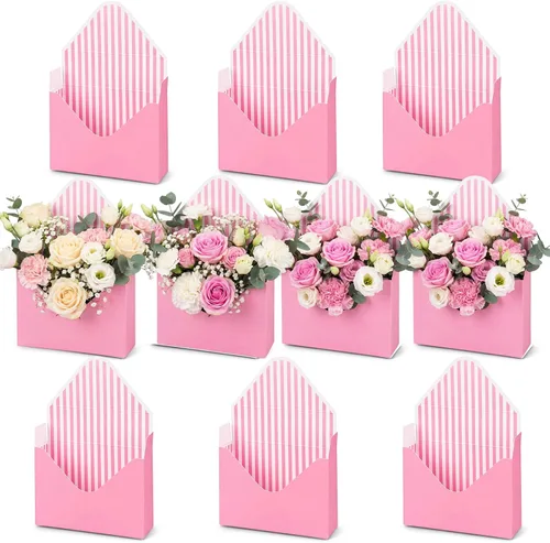 Vista 15 de Geyee 10 cajas sobre para ramo de floristería de graduación clase de 2026, ramo de flores de corazón rosa, embalaje de papel de regalo, bolsas