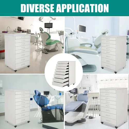 Vista 6 de Medical Dental Assistant's Mobile Cabinet Alabama Cart Utility Cart Carrito 7 cajones con asa, fácil de sacar y empujar hacia atrás. Blanco