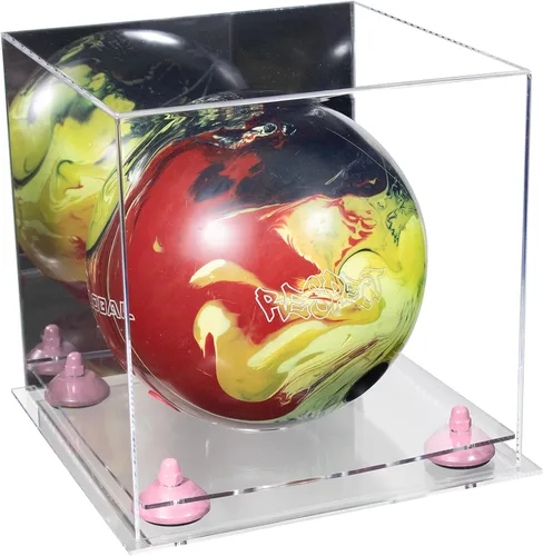 Vista 92 de Better Display Cases Acrylic Bowling Ball Display Case with Mirror Case, Yellow Risers and Clear Base (B33/A028)