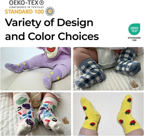 Vista 4 de Baby Boys Girls Non Slip Grip Ankle Socks with Anti Skid Grippers for Infants Toddlers Kids 6 Pairs