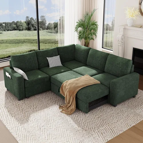 Vista 14 de Vesgantti Sofá Seccional Modular de 113.6" con Sofá Cama Extraíble, Sofá Cama en Forma de U de 7 Plazas con Chaise de Almacenamiento, Sofá Seccional
