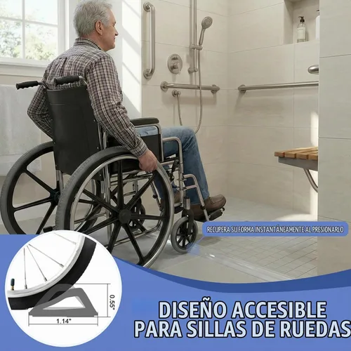 Vista 3 de Protector de agua para umbral de ducha, (39 pulgadas), barrera de silicona plegable para duchas a ras de suelo, tapón de agua autoadhesivo para piso