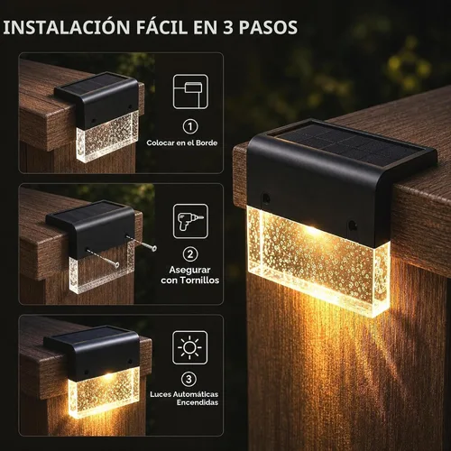 Vista 5 de SUNFACE Luces solares para terraza al aire libre, paquete de 4 luces solares impermeables para valla