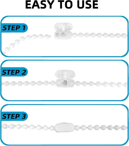 Vista 5 de Cordón de cadena de cuentas para persiana, 32.8 ft (32.8 pies) con 10 conectores para persiana enrollable, persiana vertical veneciana romana, cable
