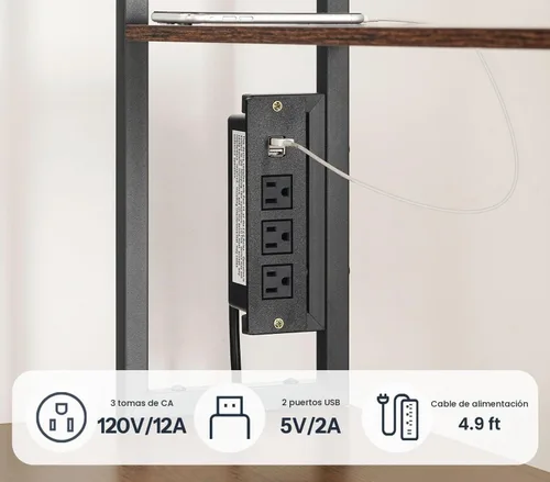 Vista 6 de HOOBRO BF18UDDN01 - Escritorio para juegos en forma de L, escritorio reversible para computadora de 46 pulgadas con luz LED y toma de corriente