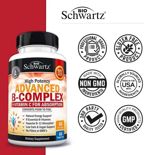 Vista 6 de Complejo de vitamina B con vitamina C para una máxima absorción – Metilcobalamina b12 y folato ácido fólico suplemento – Vitaminas B1 B2 B3 B5 B6 B7