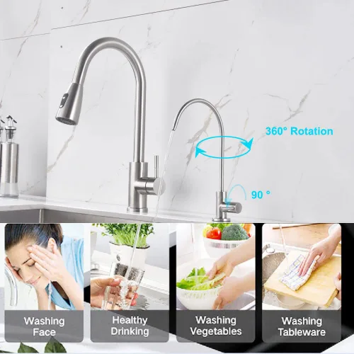 Vista 2 de Grifo purificador de agua potable de níquel cepillado, grifo de agua filtrada para cocina, grifo de bebidas de acero inoxidable Sus304 para debajo