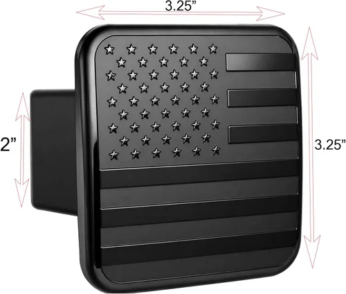 Vista 2 de Cubierta con bandera de EE. UU de metal negro que se adapta al receptor/enganche de 2 pulgadas de remolque